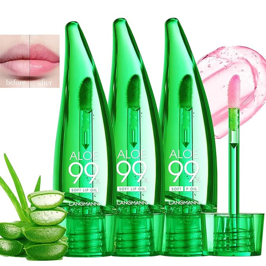 Lip Balm, 3PCS Aloe Vera Long Lasting Nutritious Lip Oil, Color Changing Tinted Lip Balm Set, Natural Plumping Hydrating, Easy Brush Application, Cute Portable Design, Unisex-BrightBean Baby