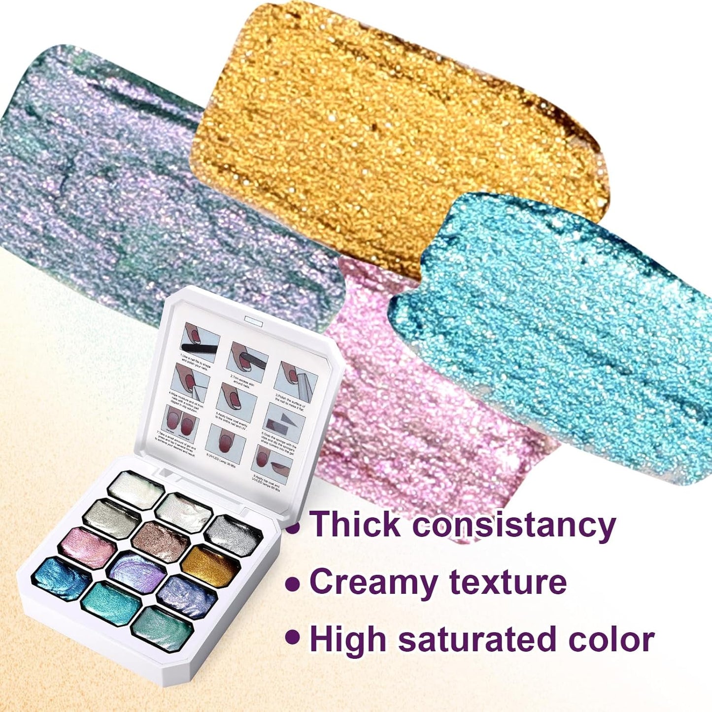 Gradient Painting Gel, 12 Gliter Colors Ombre Gel Nail Polish for Pigment Pat Silver&Gold Pink Blue Aurora color Bright Nails, French Manicure DIY Nail Art No-wipe Palette for Women-BrightBean Baby