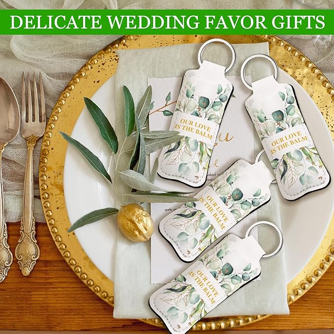 18 Sets Baby Shower Bridal Shower Favors for Guests Bulk Lip Balm and Lipstick Holder Keychains Set Baby Shower Bridal Shower Goodies Bags Thank You Gifts for Guests(Eucalyptus Wedding)-BrightBean Baby