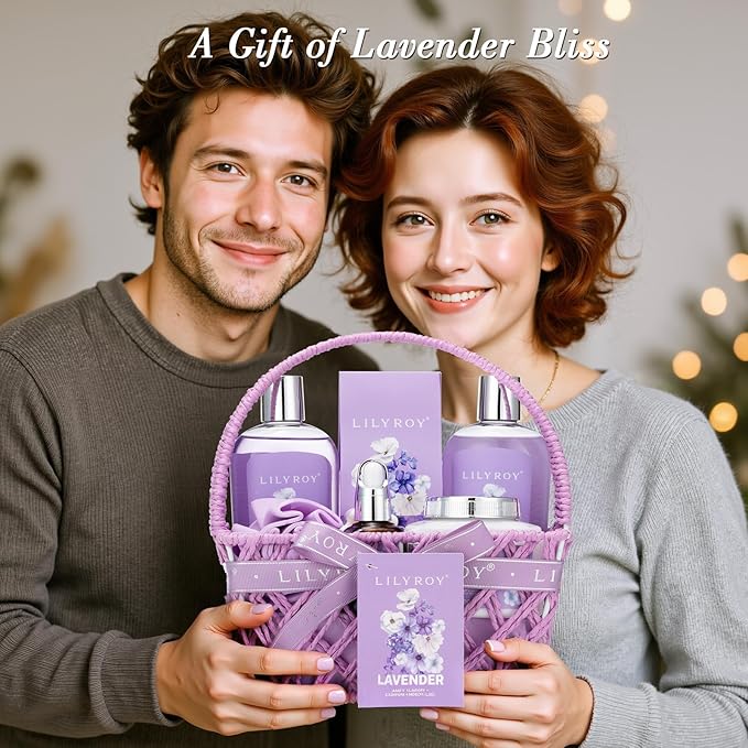Mothers Day Gifts for Mom - 8 Pcs Lavender Bath & Body Gift Set for Women, Spa Gift Basket with Bath Bomb | Christmas, Birthday Gifts, Self Care & Pampering Gifts for Her, All Occasion Holiday Present-BrightBean Baby