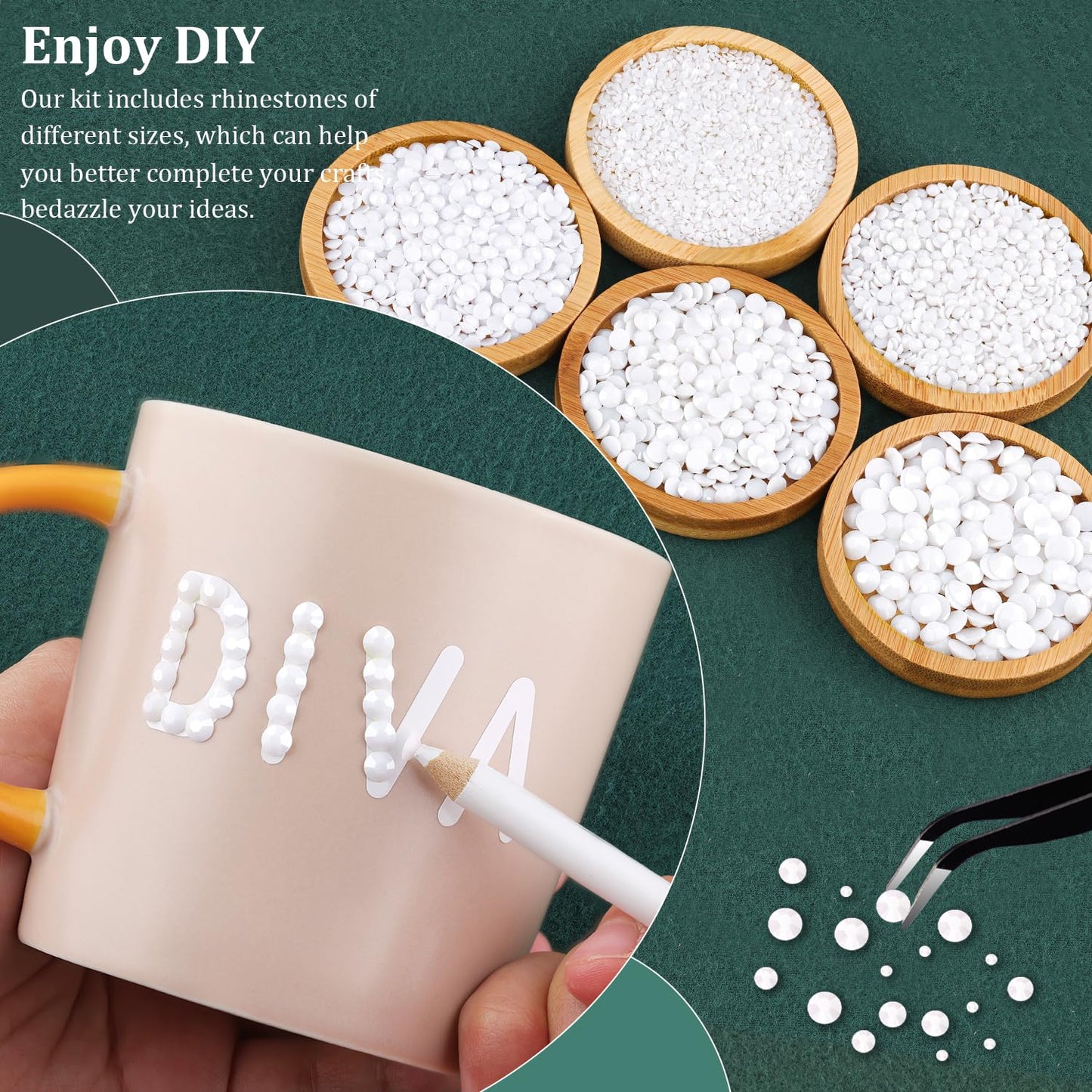 Resin Rhinestones for Crafting with B7000 Jewelry Glue, 1 Box White Flatback Crystals with 3Pcs 10ml Glue for Bedazzling Crafts DIY Nail Art Makeup，Non Hotfix Gems for Clothing Shoes-BrightBean Baby