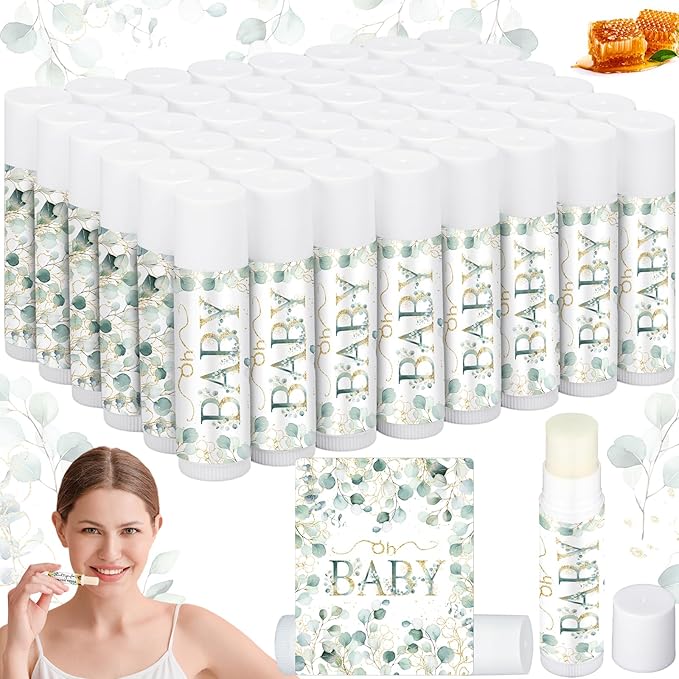 50 Pack Sage Green Baby Shower Lip Balm Party Supplies Bulk for Girls Guests Boys Neutral Baby Shower Gifts Gender Reveal Favors Prizes Souvenirs Winners Thank You Appreciation Gifts-BrightBean Baby