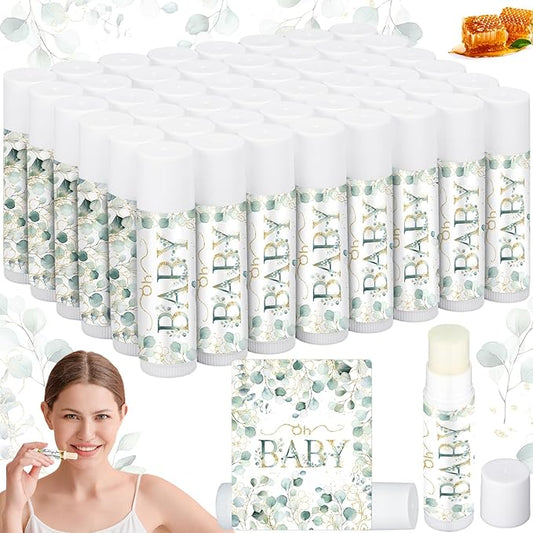 50 Pack Sage Green Baby Shower Lip Balm Party Supplies Bulk for Girls Guests Boys Neutral Baby Shower Gifts Gender Reveal Favors Prizes Souvenirs Winners Thank You Appreciation Gifts-BrightBean Baby