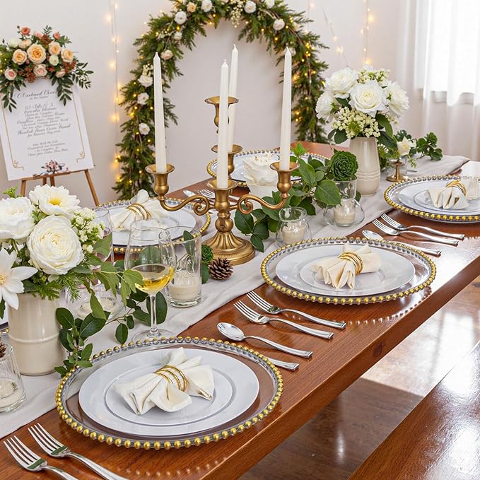 WDF 300 Pieces Silver Plastic Silverware - Plastic Silverware Heavy Duty - 100 Forks 100 Knives 100 Spoons - Disposable Silver Cutlery Perfect for Party/Wedding/Christmas