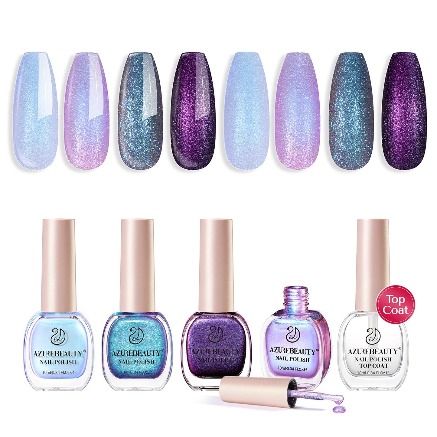 AZUREBEAUTY Holographic Nail Polish Set: 4 Colors Quick Dry Purple Pink Chameleon Fall Winter Natural Fingernail with Top Coat DIY Salon Gift for Women-BrightBean Baby