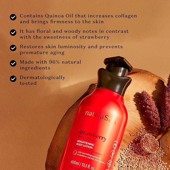 Nativa SPA by O Boticário, Ruby Strawberry Antioxidant Body Lotion, Brightening Vitamin C and Nourishment for Radiant Skin, 13.5 Ounce-BrightBean Baby