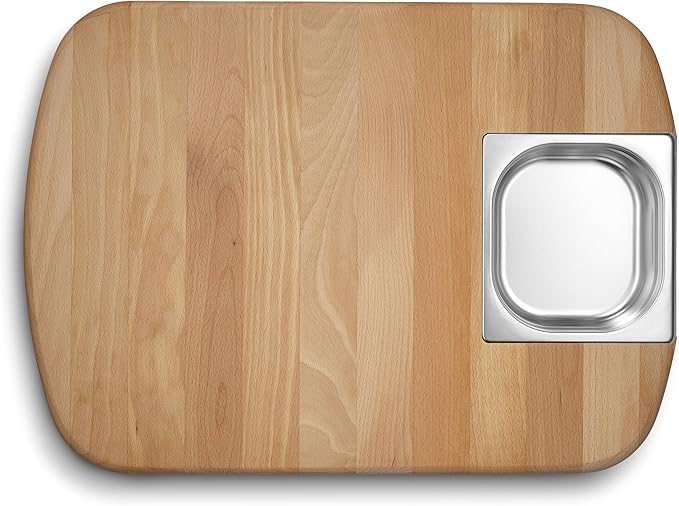 HexClad Hybrid Beechwood Carving and Cutting Board with Stainless Steel Drip Tray, Carrying Handle, and Juice Trenches, Double-Sided