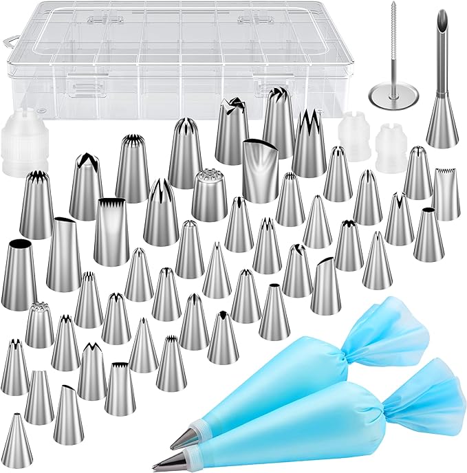 Kootek 54 in 1 Piping Bags and Tips Set with 13 Large Size Piping Tips, 35 Standard Size Icing Tips, 2 Reusable Pastry Bags 12 Inch, Cake Decorating Kit Supplies, Frosting Piping Kit for Cake, Cupcake