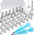 Kootek 54 in 1 Piping Bags and Tips Set with 13 Large Size Piping Tips, 35 Standard Size Icing Tips, 2 Reusable Pastry Bags 12 Inch, Cake Decorating Kit Supplies, Frosting Piping Kit for Cake, Cupcake