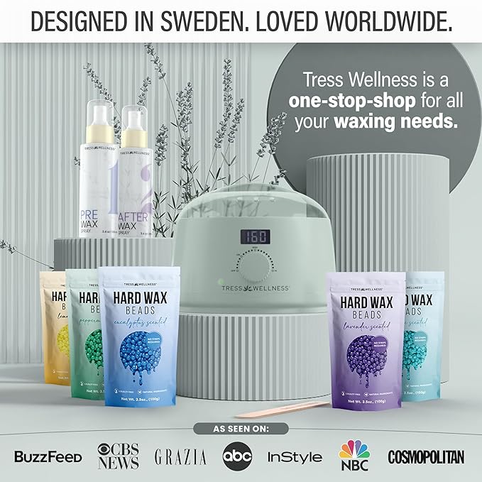 Tress Wellness Waxing Kit for Sensitive Skin – Safe for Face & Skin, Prep & Aftercare Spray, Easy to Use – At-Home Kit for Face, Bikini, Brazilian & Full Body - Digital Display, Green-BrightBean Baby