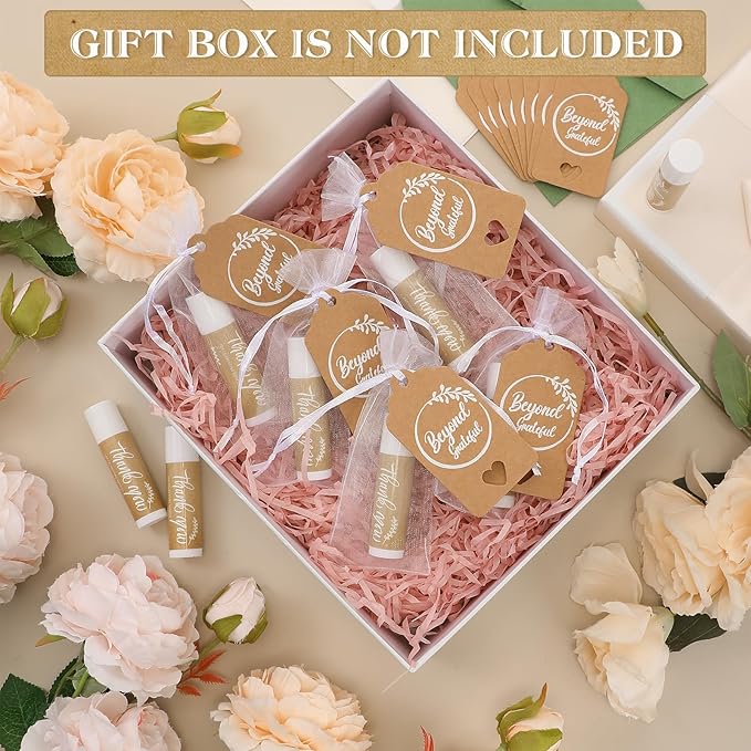50 Set Thank You Lip Balm Bulk Small Natural Moisturizing Mini Lip Balm with Bag and Card for Baby Wedding Bridal Shower Thank You Favors-BrightBean Baby