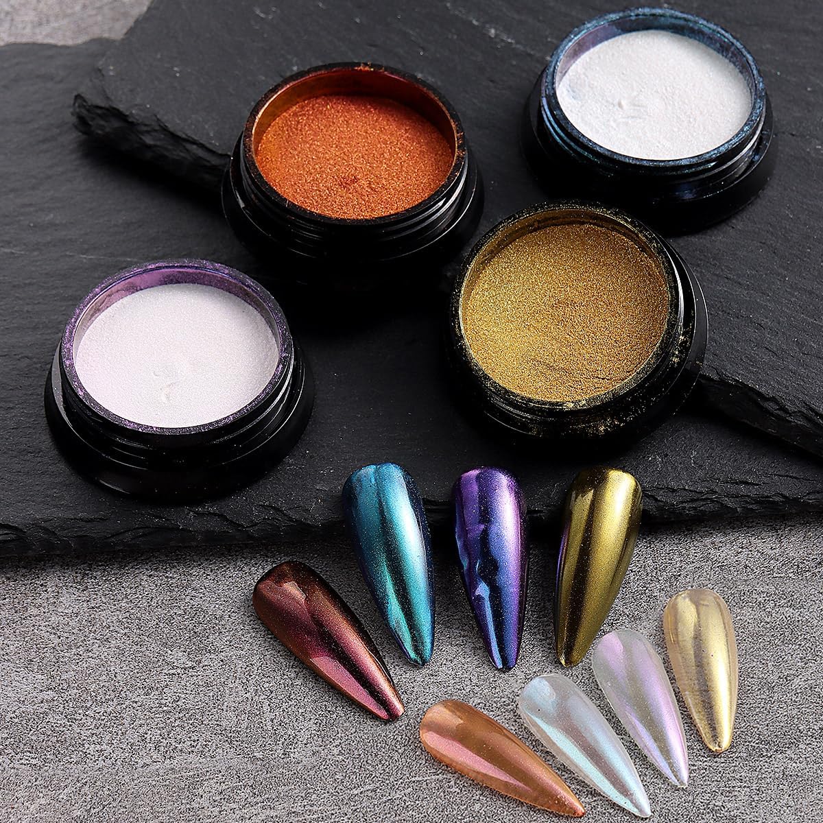 10Pcs Chrome Nail Powder Set, Holographic Unicorn Laser Nail Powder, Aurora Mermaid Iridescent Chameleon Mirror Effect Pigment Glitter Dust for Salon Home Nail Art DIY Decorations-BrightBean Baby