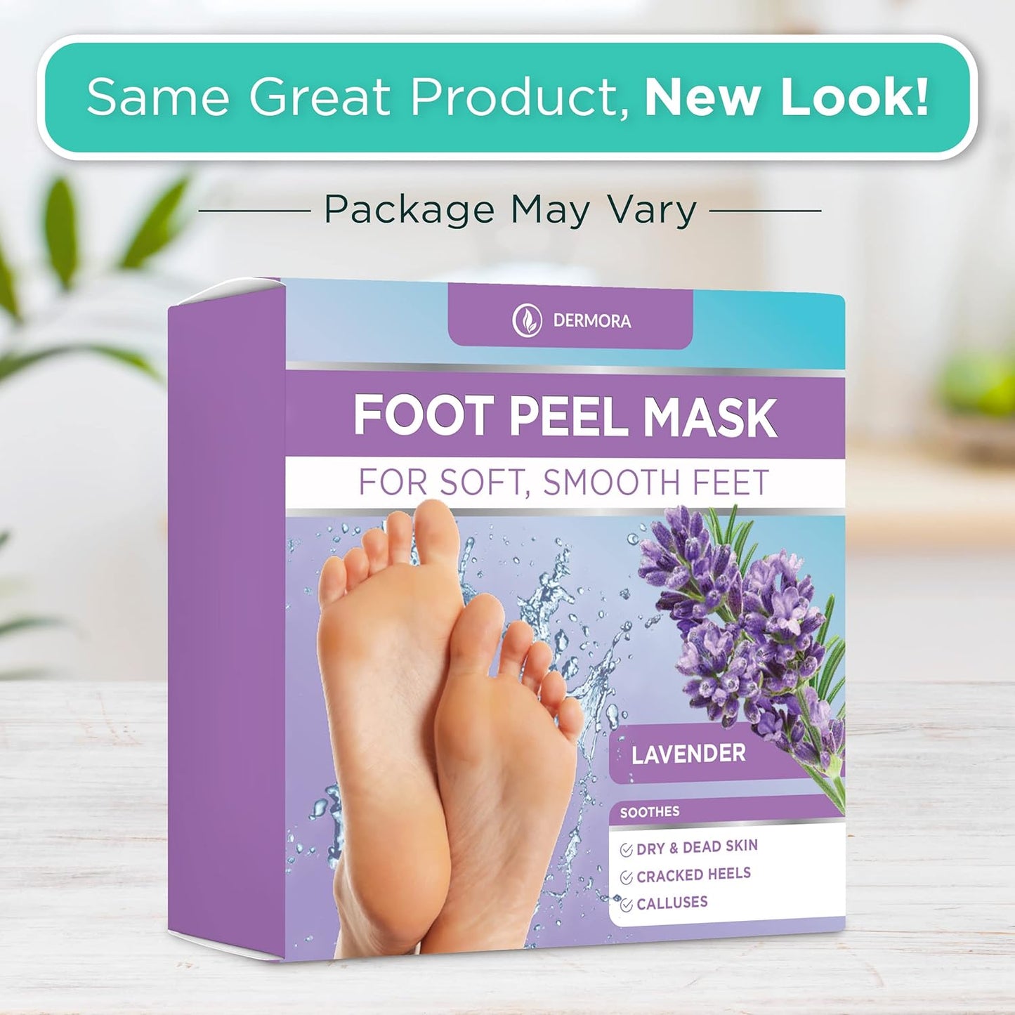 DERMORA Foot Peel Mask - 2 Pack of Regular Size Skin Exfoliating Foot Masks for Dry, Cracked Feet, Callus, Dead Skin Remover for Baby Soft Feet, Lavender Scent-BrightBean Baby