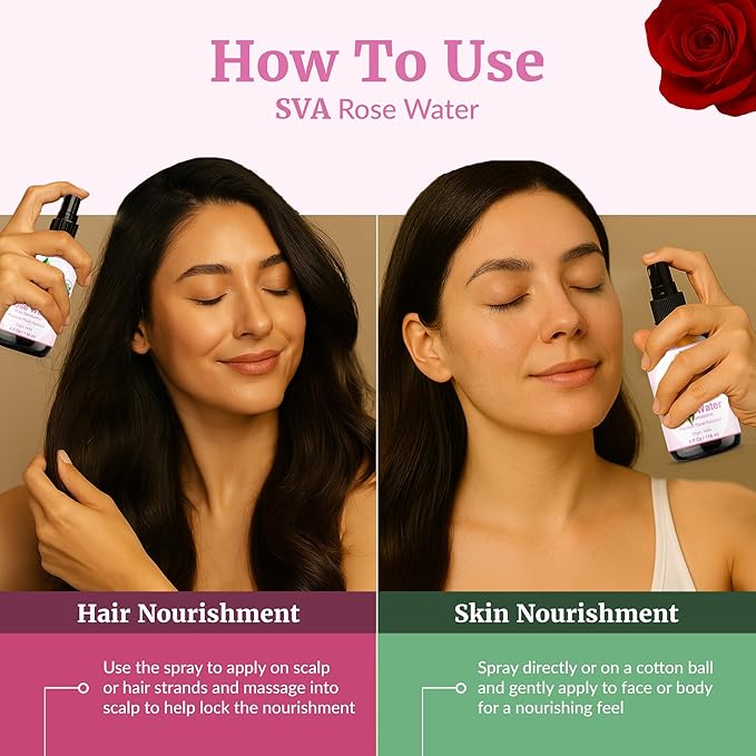 SVA ORGANICS Rose Water 4oz (118 ml) Refreshing Rose Water Spray for Skin Care, Skin Hydration, Bath, Soaps, Haircare & Aromatherapy-BrightBean Baby