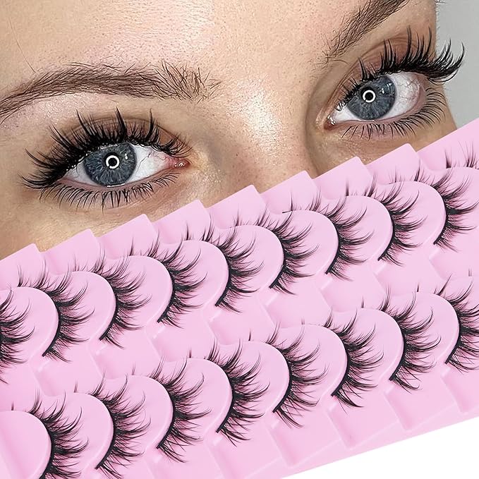 FANXITON Manga Lashes Wispy Natural Look Faux Eyelashes 10 Pairs Asian 3D False Eyelashes 14 mm Cat Eye Lashes Pack-BrightBean Baby