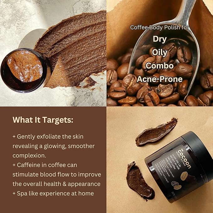 Cocoon Dak Lak Coffee Scrub Body, Exfoliating Body Scrub Organic with Coconut & Shea Butter, Dead Skin Remover for Body, Moisturizing Body for Sensitive Skin, Fragrance Free | Gift for Coffee Lovers-BrightBean Baby