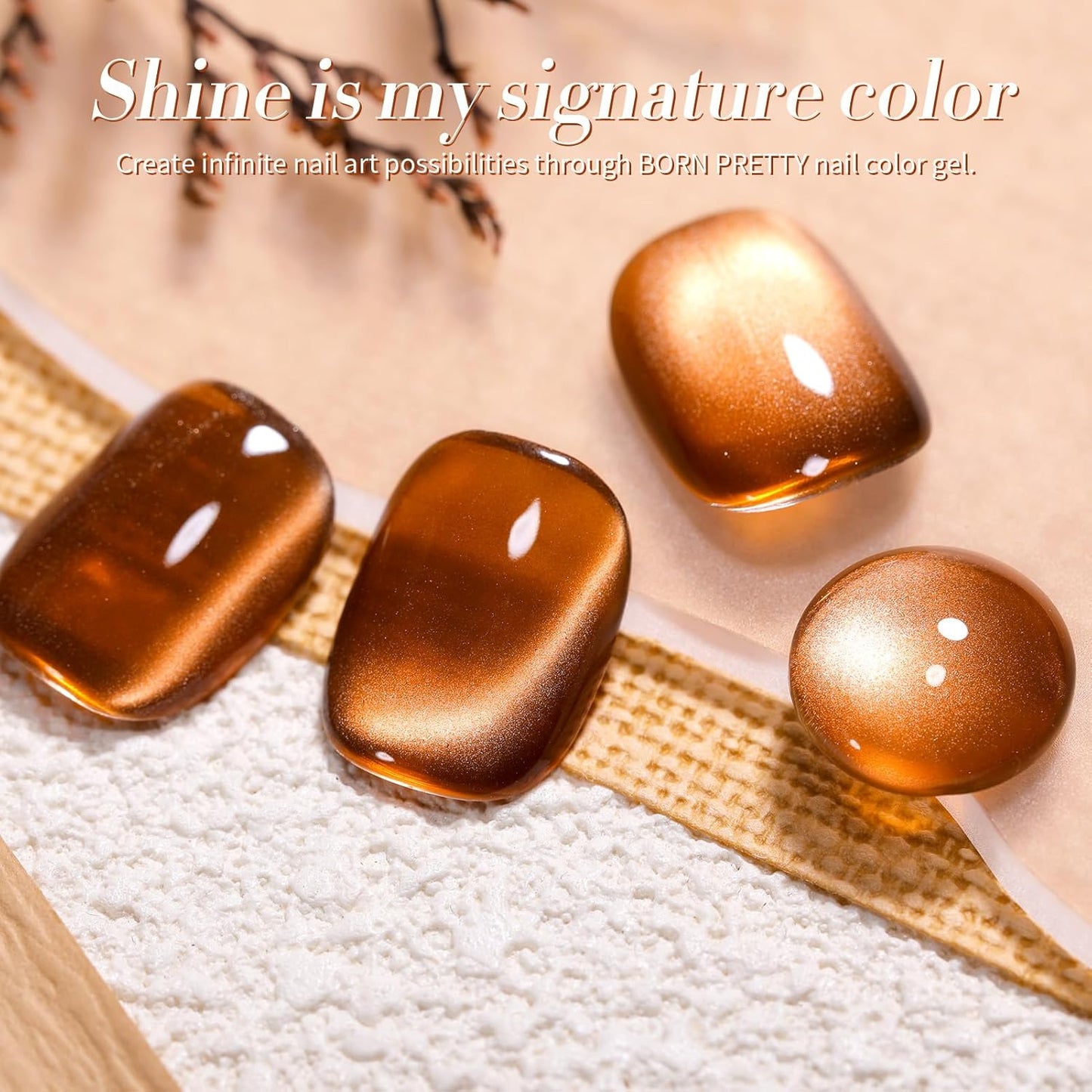 Born Pretty Cat Magnetic Eye Gel Nail Polish, Brown Moonlight Cat Magnetic Gel, Fall Winter Glitter Magnetic Soak Off U v Nail Gel Diy Art for Girls Women 15ML-BrightBean Baby