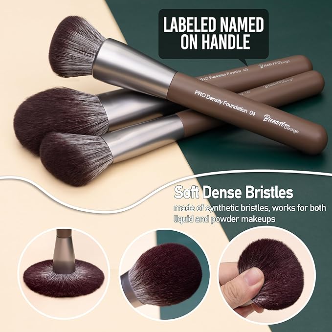 Bueart Design 26 Pcs Chocolate-colored Gift Makeup Brushes Set with Extra Large Holder,Elegant Make up Brushes for Foundation,Face Blending Powder, Contour, Highlight, Concealer, Eyeshadow-BrightBean Baby