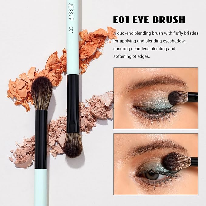 Jessup Makeup Brushes 2pcs Double Sided Foundation Brush Contour Brush Dual Ended Eye Blending Brush, Multi-functional Cosmetic Brush Bright Cyan T502-BrightBean Baby