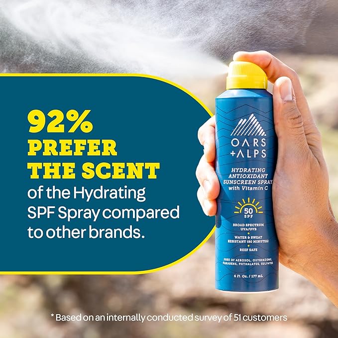 Oars + Alps Hydrating SPF 30 Sunscreen Spray, Naturally Derived Skin Care Infused with Vitamin C and Antioxidants, Water and Sweat Resistant, 6 Oz, 1 Pack-BrightBean Baby