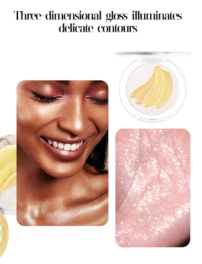 Glitter Highlighter Makeup, 3-In-1 Compact Shimmer Glitter Powder Makeup Blush Face Body Highlighter Illuminator, Silky Smooth Longlasting Lightweight Face Luminizer Bronzer (#02 Pineapple)-BrightBean Baby