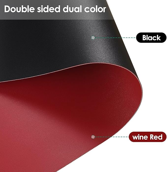 Leather Table Pad,1.8mm Thick,40x66 Inch,Dining Table Pad,Table Pads for Dining Room Table Rectangular,Table Protector for Dining Room Table,Dining Table Cover(Black+Wine Red,40x66)