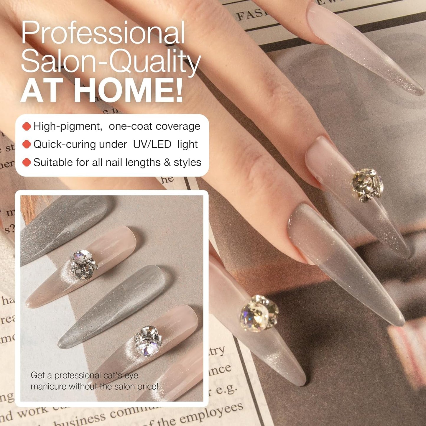 Cat Eye Gel Nail Polish with Magnet Stick, 15ml Magnetic Gel, Create Stunning Cat Eye Effects for DIY Manicures, Long-Lasting, Salon-Quality Finish, Moonlit Hold-BrightBean Baby