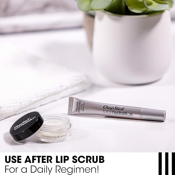 Chapstick Total Hydration Vitamin Enriched Lip Oil, Non Tinted, Vitamin c, vitamin E, Contains Omega 3 6 9, Peach Tea Flavor, 0.23 Fl Oz (Pack of 1)-BrightBean Baby