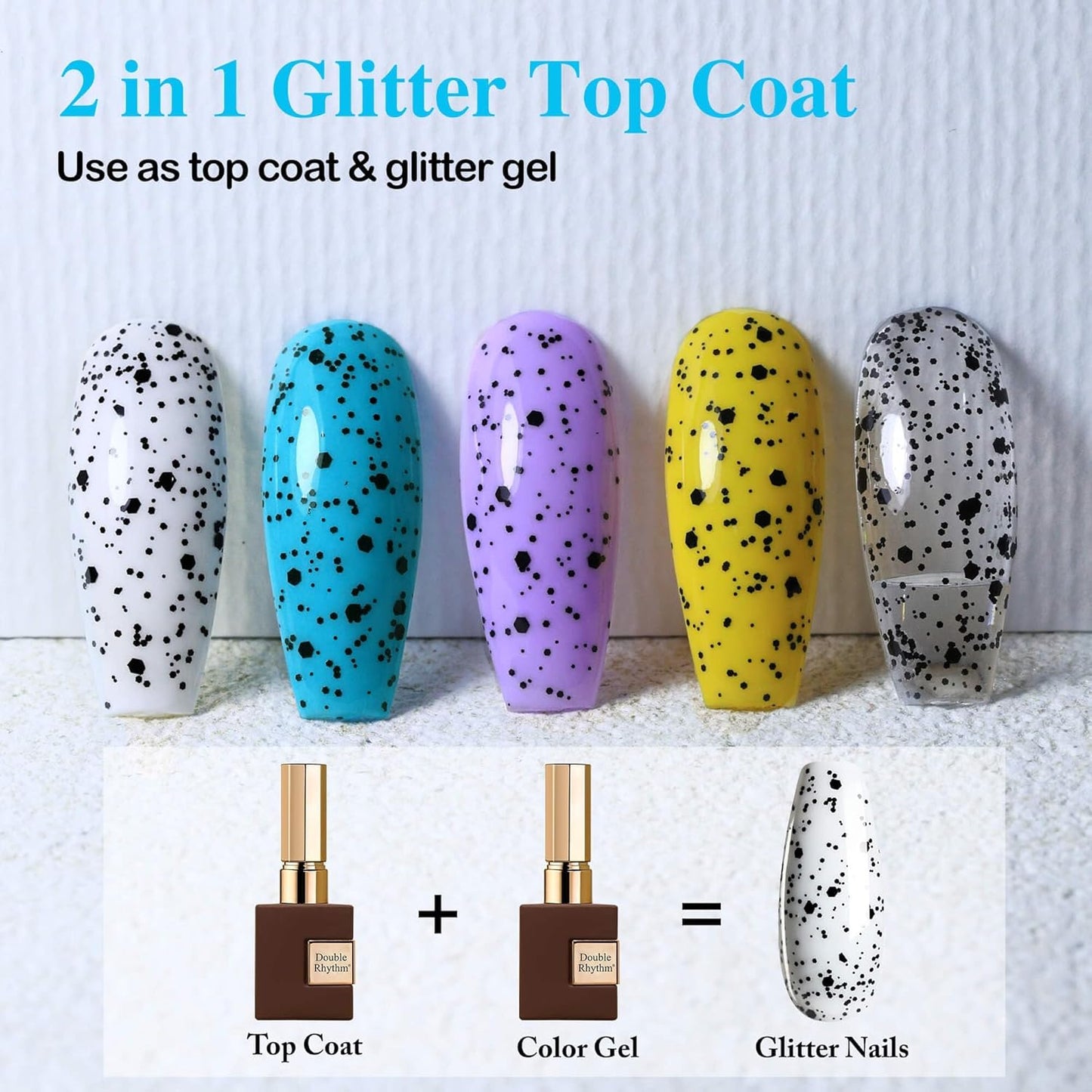 Double Rhythm 15ML No Wipe Gel Top Coat Base Coat Iridescent Glitter Shimmer 2 in 1 Nail Polish Soak Off Manicure DIY Home Salon (Eggshell Top Coat-2)-BrightBean Baby
