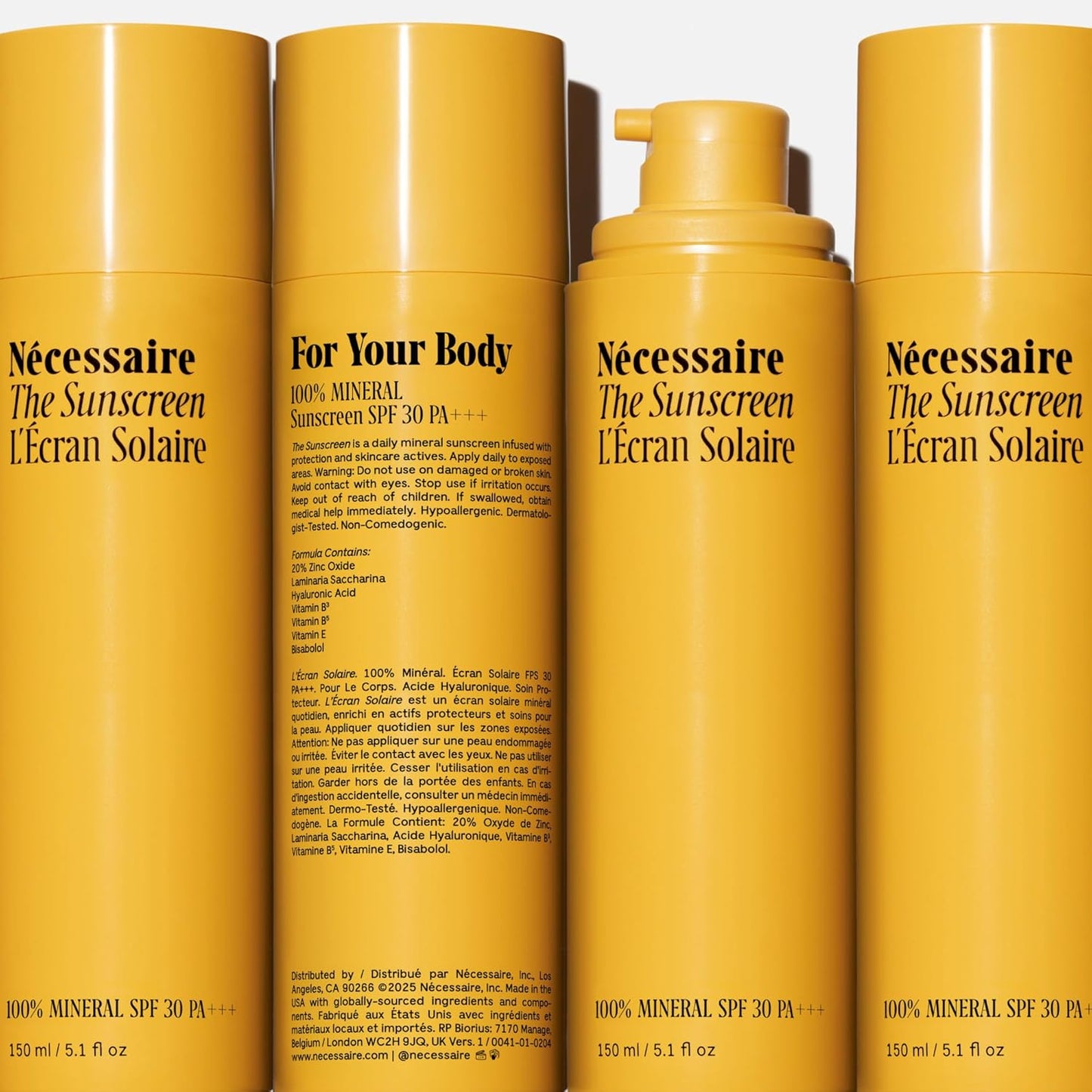 Nécessaire The Mineral Sunscreen SPF 30 PA+++. For The Body. Broad Spectrum. Zinc Oxide, Hyaluronic Acid, Niacinamide. Hydrate. Protect Against Sun Damage + Premature Aging. Dermatologist-Tested 5.1oz-BrightBean Baby