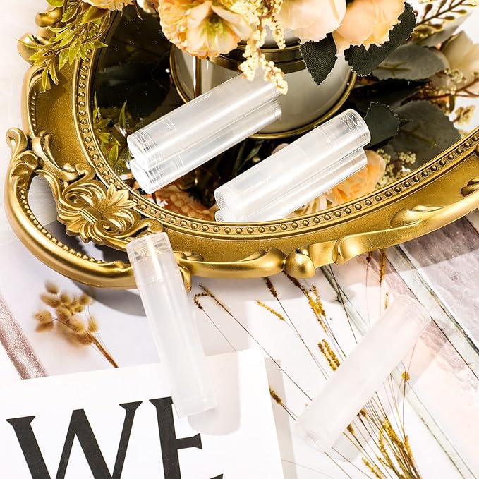 50 Pcs Lip Balm Containers Tubes Empty 3/16 oz Clear Lip Tubes and Shrink Wrap, Lip Gloss Tubes Lip Balm Containers with White Caps Twist Tubes for making Gifts, Travel-BrightBean Baby