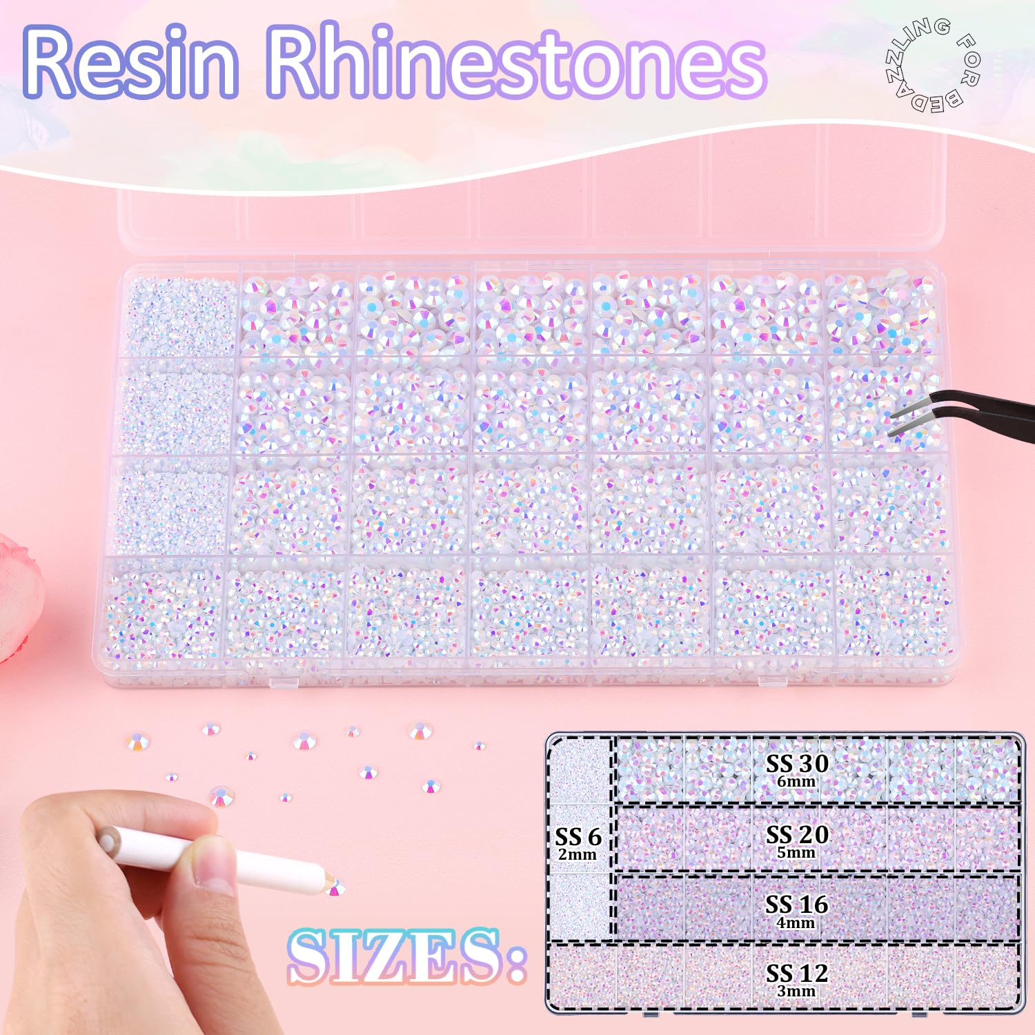 30000Pcs Resin Rhinestones for Bedazzling with 3Pcs B7000 Jewelry Glue, White AB Flatback Gems Rhinestones for Crafting, Clothing Tumblers Mugs Shoes Fabric Decor Nail Art-BrightBean Baby