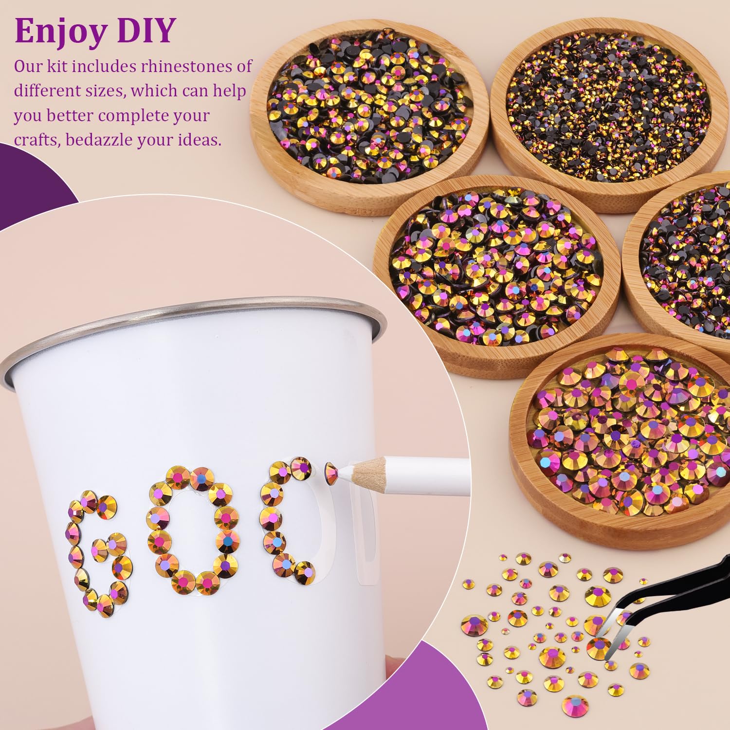 Resin Jelly Rhinestones for Crafting with B7000 Jewelry Glue, 2 Boxes Gold Rose AB Flatback Crystals with 3Pcs 10ml Glue, Bedazzling Non Hotfix Gems for DIY Tumblers Clothing Shoes Manicure-BrightBean Baby