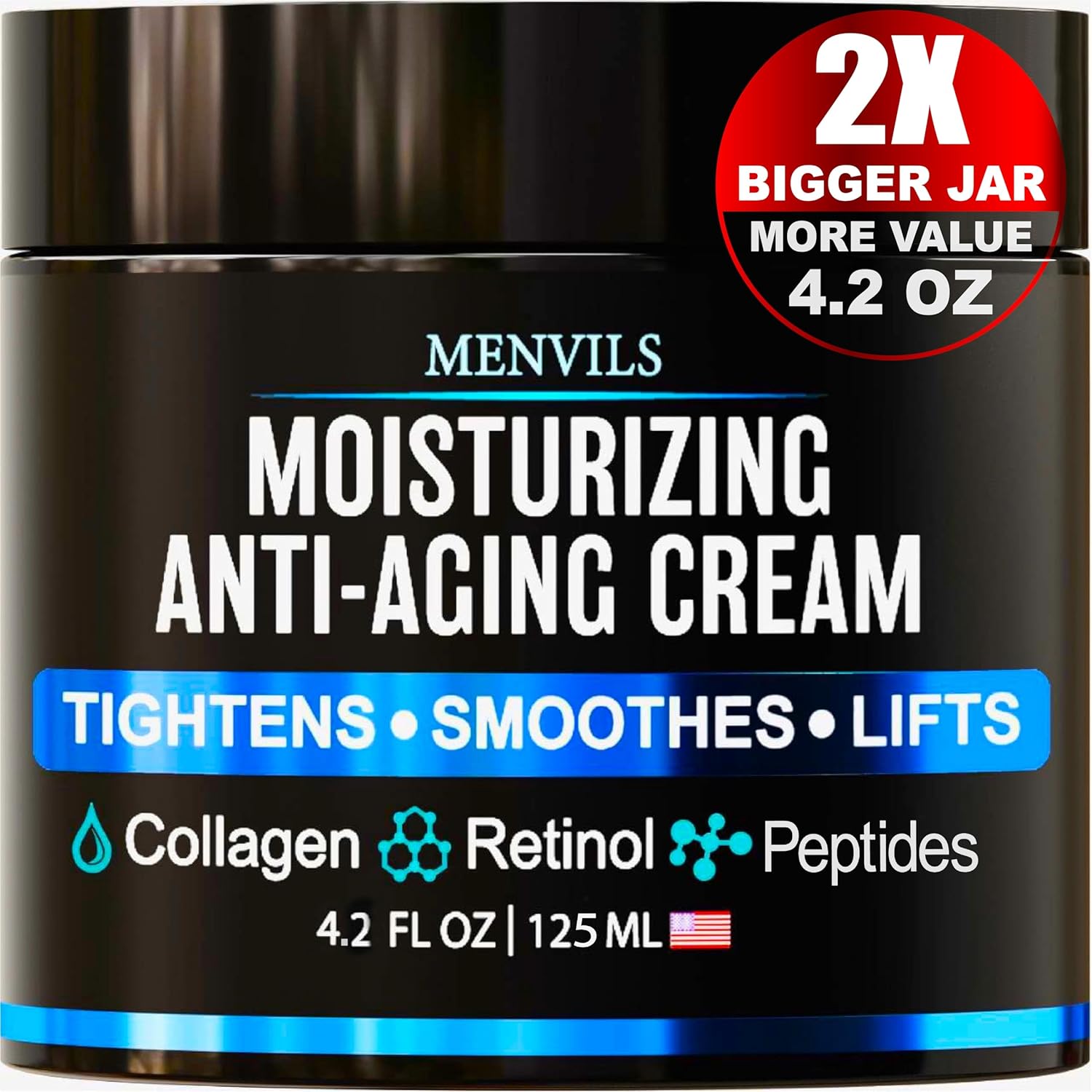 Mens Face Moisturizer Cream - Anti Aging & Wrinkle Cream - Face Moisturizer For Men with Collagen, Retinol, Peptides, Jojoba Oil - Facial Skin Care & Eye Lotion - Day & Night - 4.2 OZ-BrightBean Baby