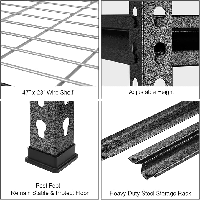 WORKPRO 5-Tier Metal Storage Shelving Unit, 48”W x 24”D x 72”H, Adjustable Storage Rack Heavy Duty Shelf, 4000 lbs Load Capacity (Total), for Garage, Kitchen, Bathroom, Warehouse, Black/Sliver, 2 Pack