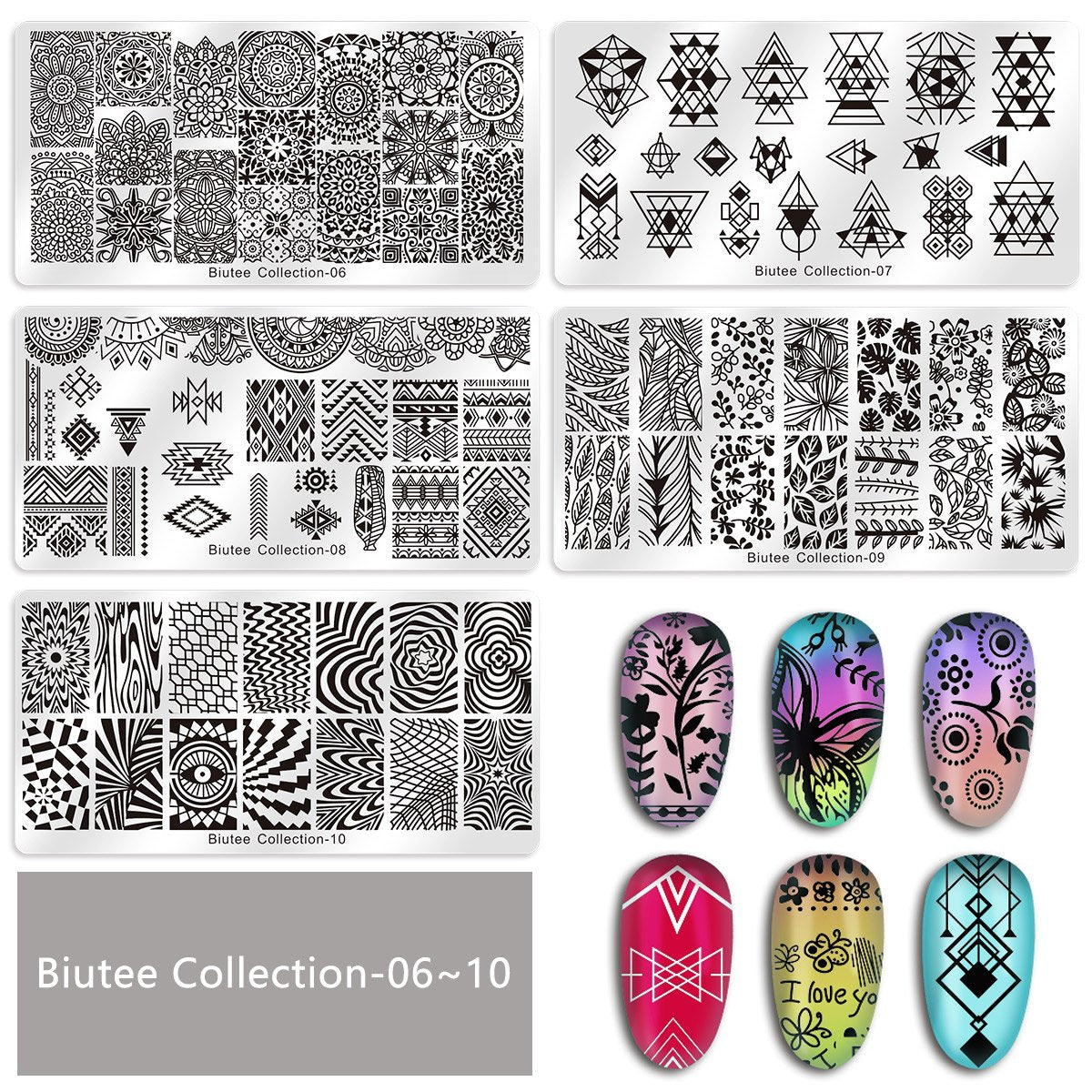 Biutee 19pcs Nail Stamp Plates set 15 plate 1Stamper 2Scraper 1storage bag Nails Art Stamping Plate Scraper Stamper Set Leaves Flowers Animal Nail plate Template Image Plate-BrightBean Baby
