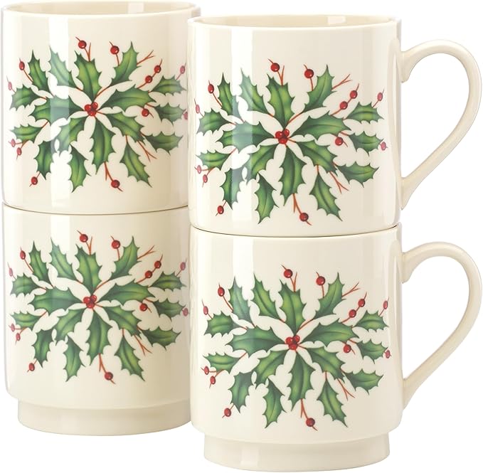 Lenox 853763 Holiday 4-Piece Stackable Mug Set, Christmas Dinnerware, Hosting