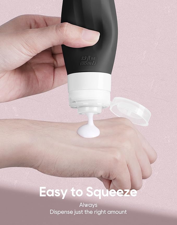 Morfone 16 Pack Silicone Travel Bottles Set for Toiletries TSA Approved Travel Containers Leakproof Squeezable Refillable Accessories 2oz 3oz for Shampoo Conditioner Lotion Liquids (Black Pink)-BrightBean Baby