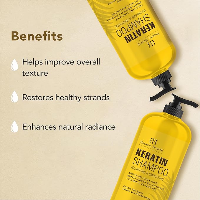 Botanic Hearth Keratin Shampoo | With Argan Oil, Collagen & Biotin | Best For Dry Damaged, Fizzy & Color Treated Hair | Hair Thickening & Sulfate Free | 16 Fl Oz (Pack Of 1)-BrightBean Baby