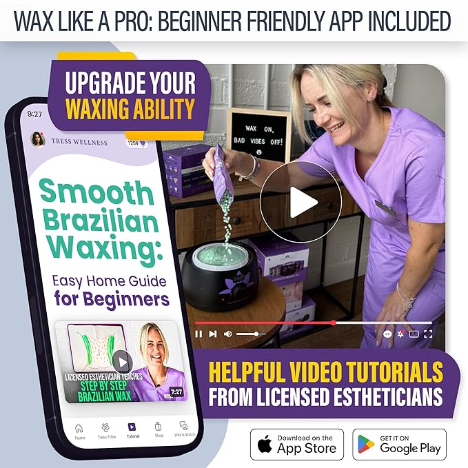 Tress Wellness Waxing Kit for Sensitive Skin – Safe for Face & Skin, Prep & Aftercare Spray, Easy to Use – At-Home Kit for Face, Bikini, Brazilian & Full Body - Digital Display, Blue-BrightBean Baby