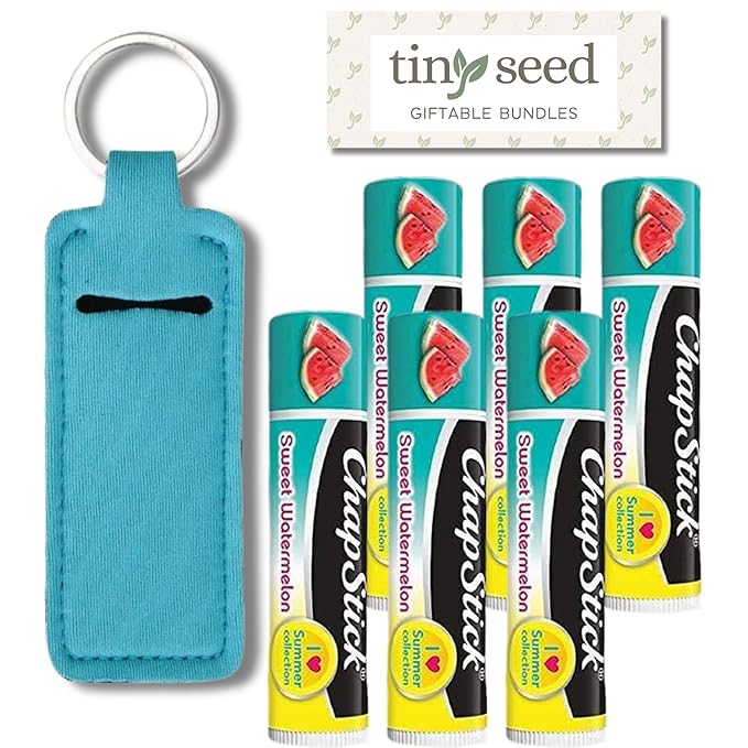 Sweet Watermelon Chapstick 6-Pack. Includes Bonus Lip Balm Holder Keychain (Blue). Limited Edition Flavor from the Chapstick I Love Summer Collection, Unique Gift Bundle from Tiny Seed-BrightBean Baby