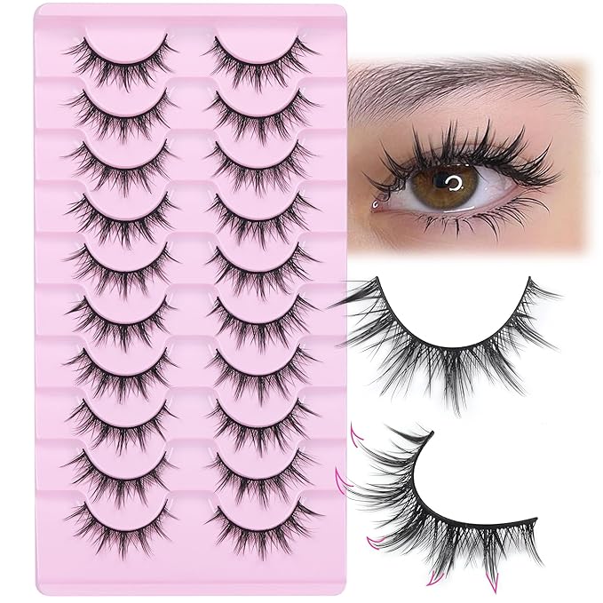 FANXITON Manga Lashes Wispy Natural Look Faux Eyelashes 10 Pairs Asian 3D False Eyelashes 14 mm Cat Eye Lashes Pack-BrightBean Baby
