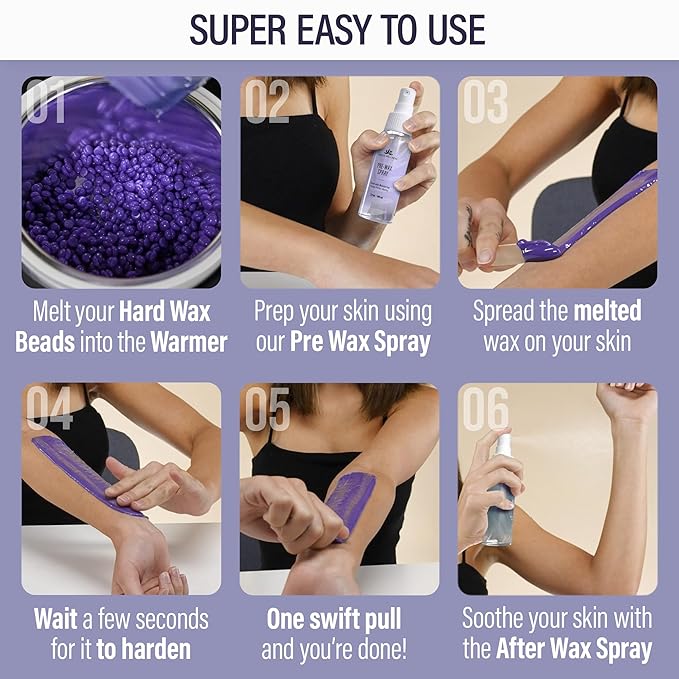 Tress Wellness Waxing Kit for Sensitive Skin – Safe for Face & Skin, Prep & Aftercare Spray, Easy to Use – At-Home Kit for Face, Bikini, Brazilian & Full Body - Digital Display, Purple-BrightBean Baby