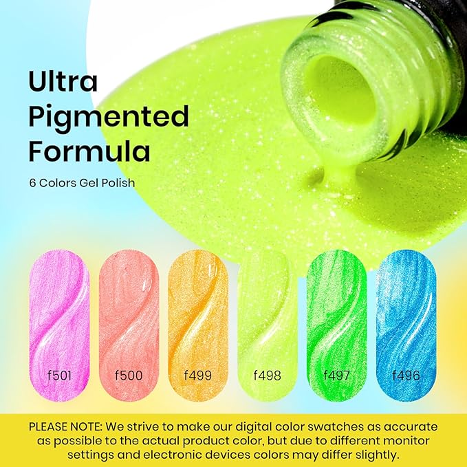 Beetles Glitter Gel Polish Set, 6 Colors Sparkling Water Shimmer Blue Green Pink Orange Glitter Neon Gel Polish Halloween Soak Off Nail Art Design Salon Home Manicure Gift for Girls Women-BrightBean Baby