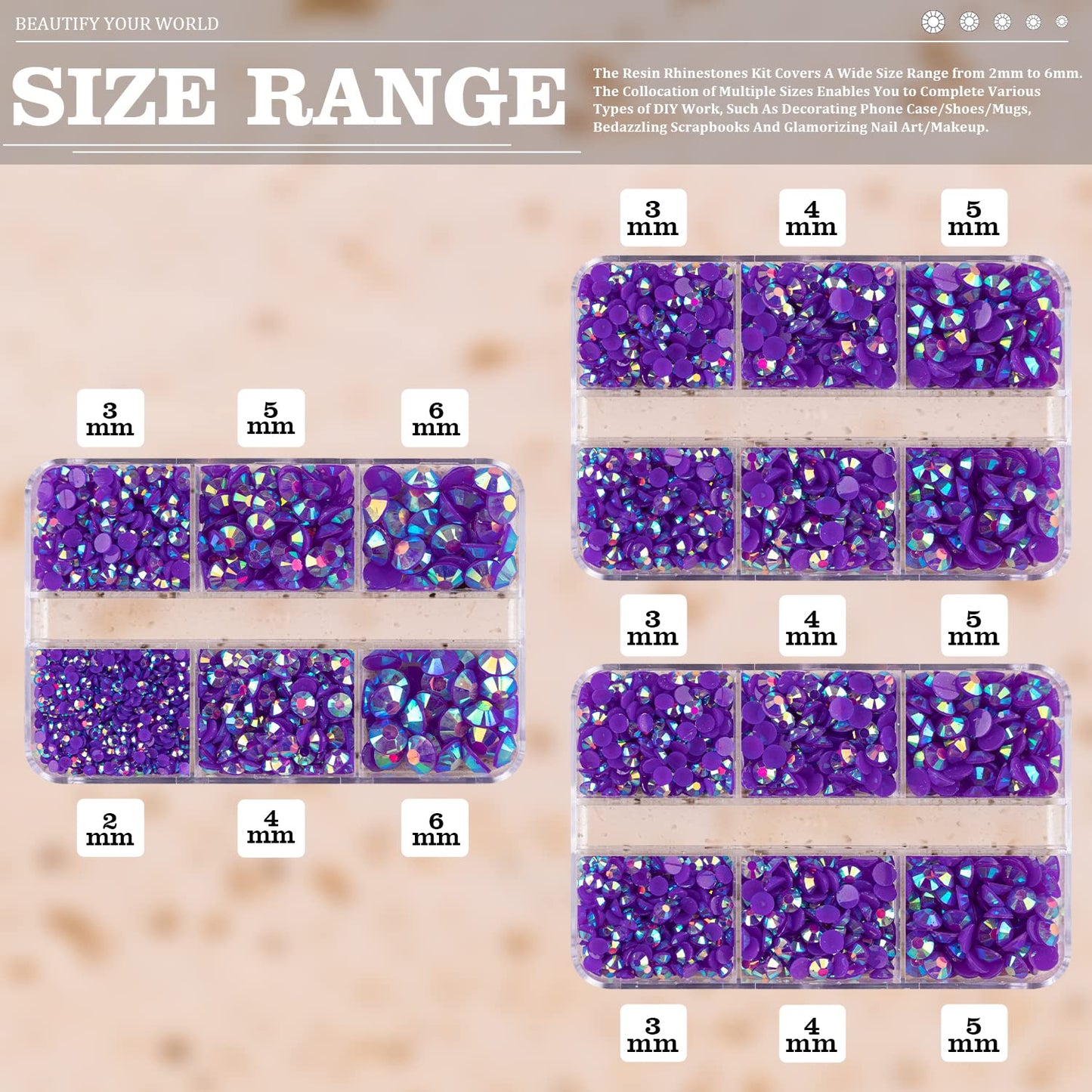 Resin Rhinestones Crafting, 2/3/4/5/6mm Flatback Jelly Rhinestones, 3 Box Dark Purple AB Non Hotfix Crystal Gems for Bedazzling Crafts Mugs Tumblers Clothes Makeup Nail-BrightBean Baby