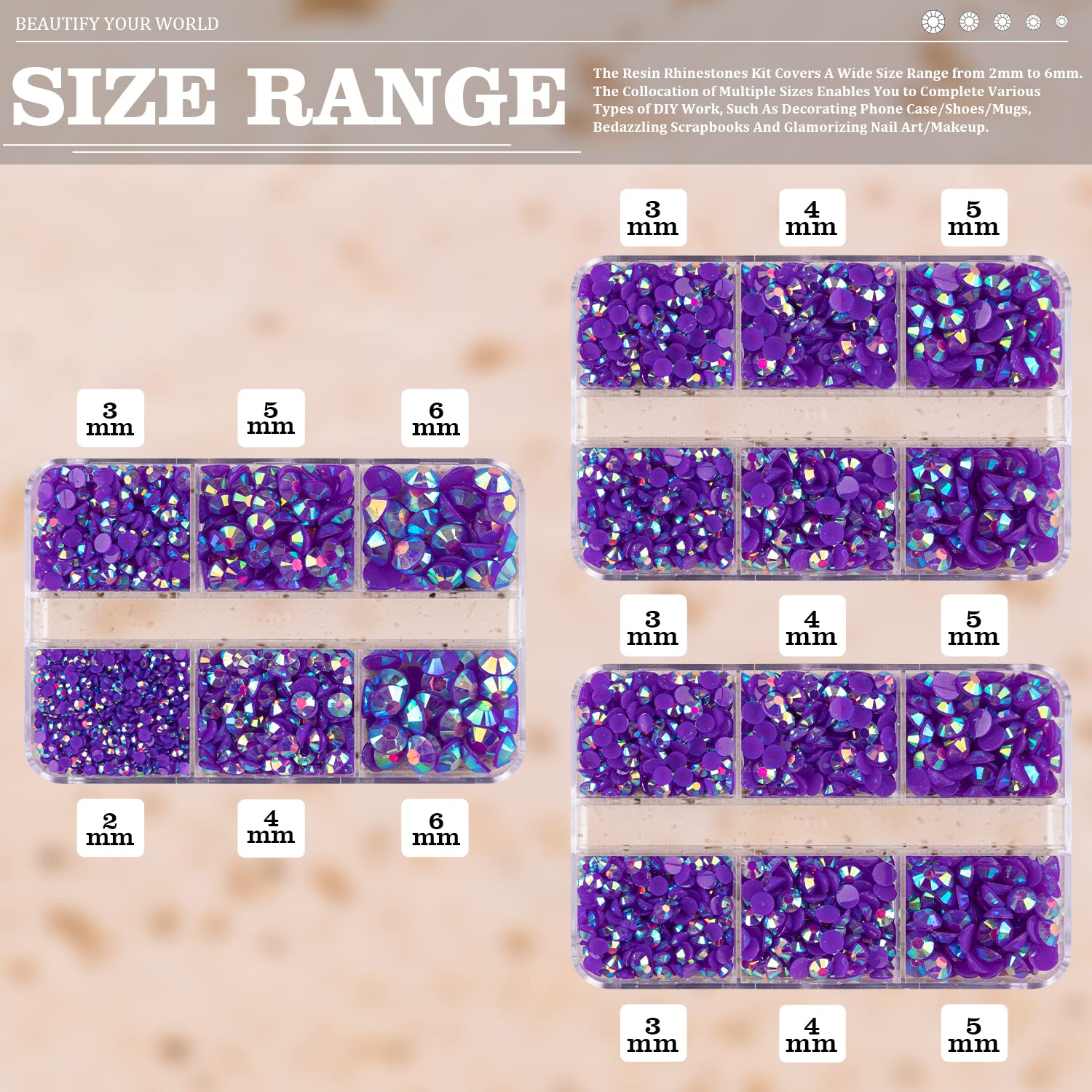Resin Rhinestones Crafting, 2/3/4/5/6mm Flatback Jelly Rhinestones, 3 Box Dark Purple AB Non Hotfix Crystal Gems for Bedazzling Crafts Mugs Tumblers Clothes Makeup Nail-BrightBean Baby