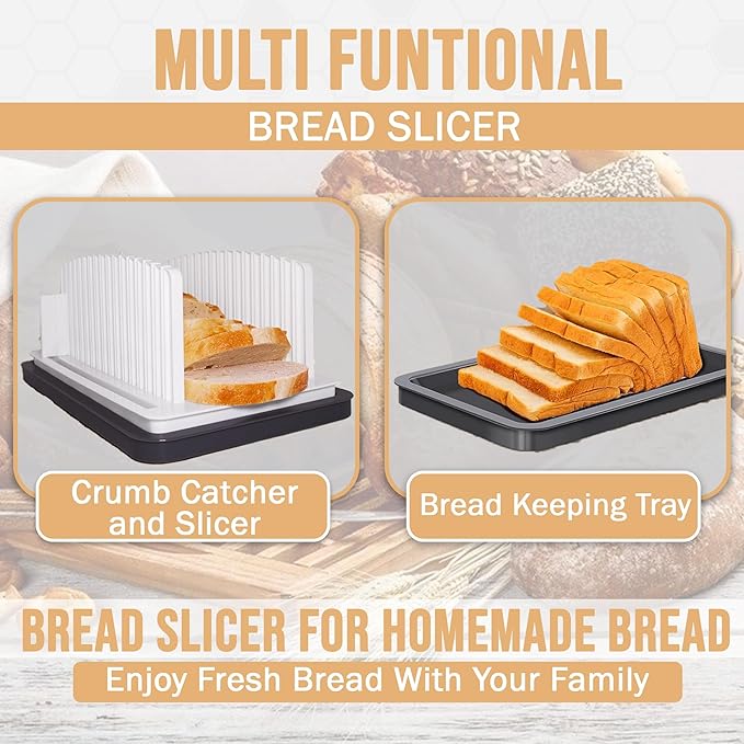 SliceElite Bread Slicer for Sourdough Rounds - Adjustable Bread Slicing Guide With Crumb Tray & Compact Bread knife for kitchen - Manual Bread Slicer For Homemade Bread Perfect Bread Making gifts