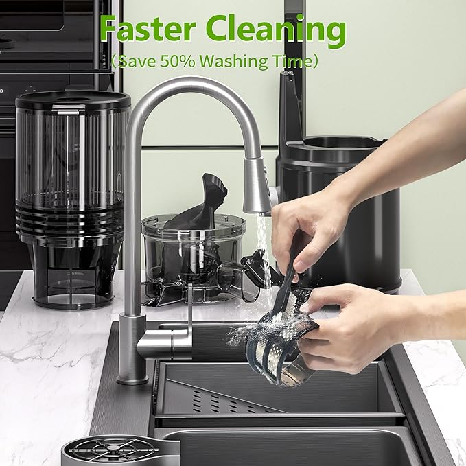 Cold Press Juicer – 6.5" Extra Large Feed Chute Fit Hands-Free Electric Masticating Juicer Machine, 350W Slow Masticating Juicer Machine for Whole Fruit and Vegetables – Easy Cleanup & Assembly