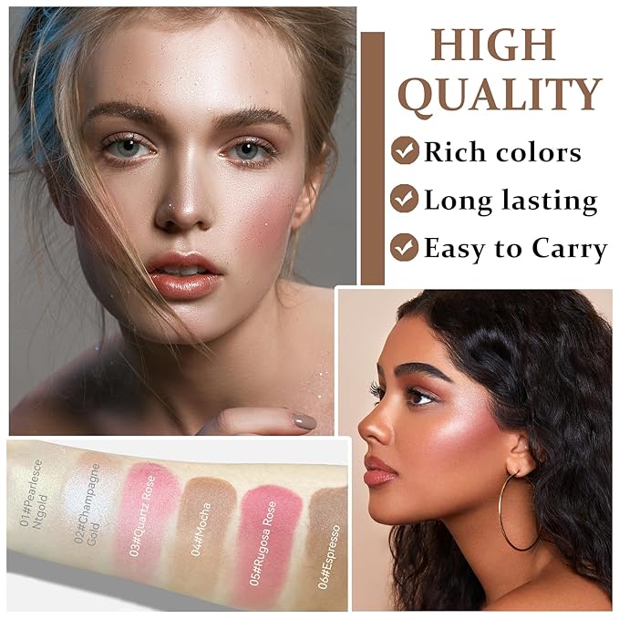 3PCS Cream Contour Stick Makeup Kit Face Highlighter Bronzer Blush Stick Long Lasting Illuminator Highlighters Makeup Stick for All Skin Tones(02 Champagne Gold+05 Rugosa Rose+06 Espresso)-BrightBean Baby