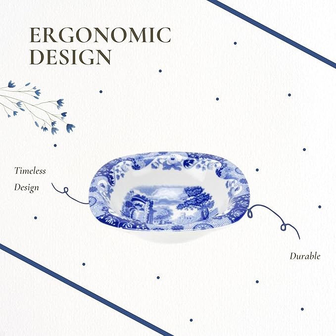 Spode Blue Italian Dip Bowl Set of 3-5-Inch Porcelain Bowls with Oriental Design, Dishwasher & Microwave Safe Tableware for Dip, Side, Appetizers, Dessert - Blue & White Dinnerware